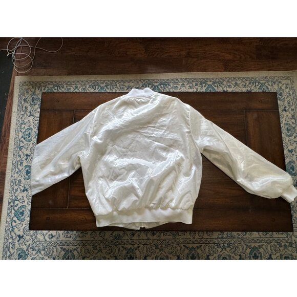 Vintage White Satin Moose Lodge Varsity Jacket Jeannie Embroidery Full Zip Large - Picture 10 of 12